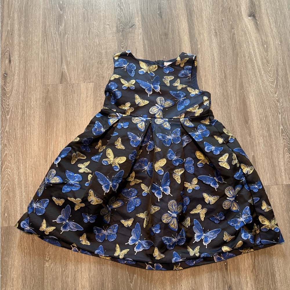 Popatu Elegant Black Dress with Blue and Gold Butterflies